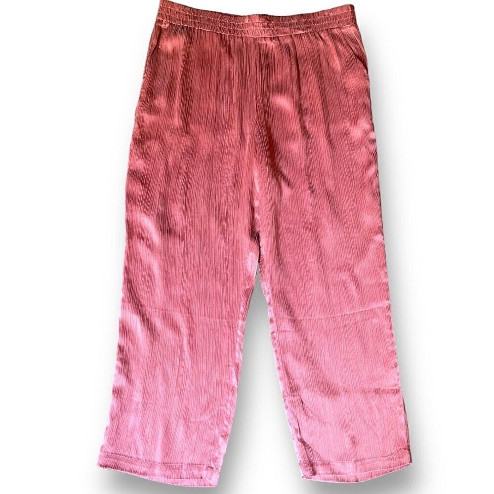 Soft Surroundings Womens Lumi Pant XL Marsala Rose Pink Pull On Textured Satin - Picture 2 of 8